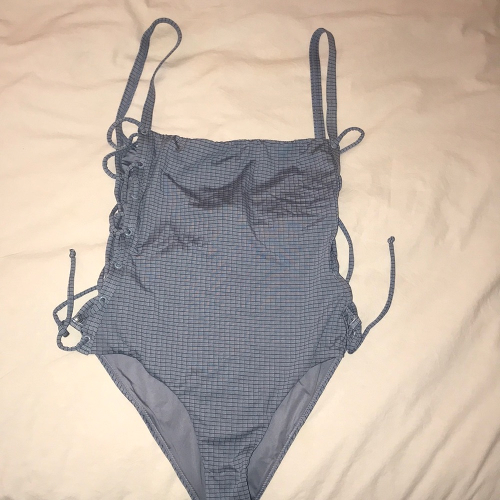 RVCA Blue Checked Tie-Side One Piece Small